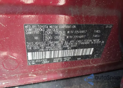 2022 Toyota Rav4 Le из США, поврежденный, VIN JTMG1RFV9ND086783